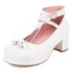 Klarmar Women Mary Jane Court Shoes Strappy Block Heels Round Toe Ankle Strap Bows Mid Heels Party White Size 7.5 UK/42/26CM
