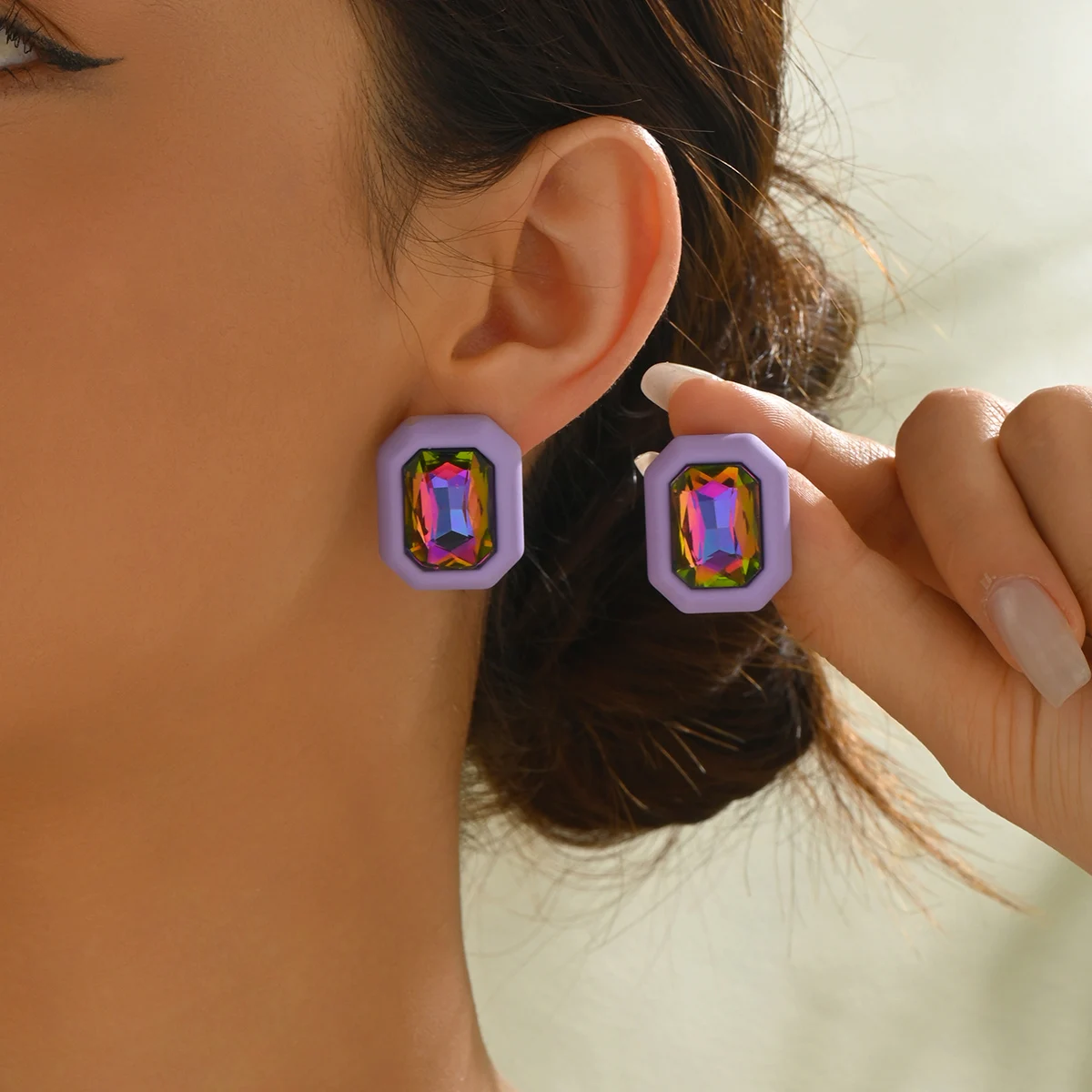 Quadratische Ohrstecker für Damen, modisch, geometrisch, Vintage, bunt, Strass-Ohrringe, weibliche Damen, Party-Ohrschmuck Image