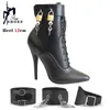 Dame Sexy Rosa Fetisch Zip Stiefeletten T Zeigen Spitze Zehen Schloss Gürtel Schnalle Club Party Schuhe Dünne High Heels Schnürsenkel Stiefel Für Frauen