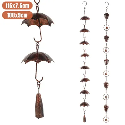 Metal Rain Chain Pinecone/Umbrella Decorative Rain Gutter Chains Vintage Gutter Chain Downspout with Hooks for Yard Garden Decor