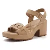 SIKETU Marke Hohe Blockabsatz Sandalen Frauen Mode Reife Elegante Schuhe Einfarbig Einstellbare Schnalle Geflochtene Aushöhlen Grün