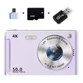 Fotocamera digitale 4K da 64 GB, 50 MP, zoom 16X, schermo LCD da 2,8 pollici e luce LED con lettore di schede e adattatore di tipo C, viola