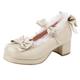 Klarmar Women Mary Jane Court Shoes Strappy Block Heels Round Toe Ankle Strap Bows Mid Heels Party Apricot Size 10.5 UK/48/29CM