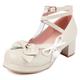 Klarmar Women Mary Jane Court Shoes Strappy Block Heels Round Toe Ankle Strap Bows Mid Heels Party Beige Size 6 UK/40/25CM