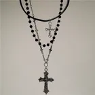 Collana con ciondolo croce in metallo punk gotico Y2K per donne uomini amanti collane di perline multistrato vintage anni '90 regalo di gioielli con fascino EMO