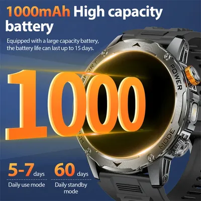 LIGE Outdoor Military Männer Smart Uhr Ultra 1000 mAh Batterie IP68 Wasserdichte Smart Armband Taschenlampe Bluetooth Anruf Smartwatch