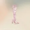Rosa Hohl Design Seltsame Stil Heels Schnalle Stiefel Seite Zipper Frauen Schuhe Roman Party Bankett