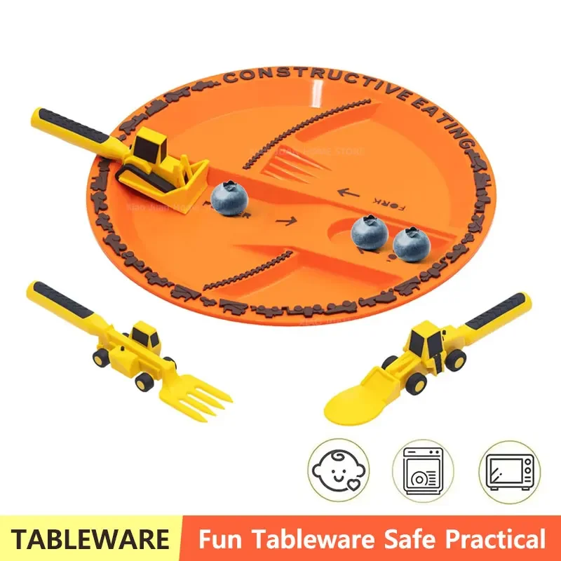 Neue Kinder Geschirr Auto Bulldozer Bagger Schaufel Platte Gabel Löffel Geschirr Set Kinder Geschirr Küche Gadget BPA FREI