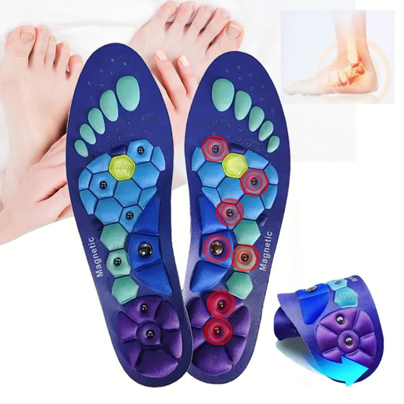 Hochelastische EVA-Magnettherapie-Einlegesohlen zur Fußgewölbeunterstützung, weiche Einlegesohlen zur Linderung von Stehen und Fußmüdigkeit durch den ganzen Tag Image
