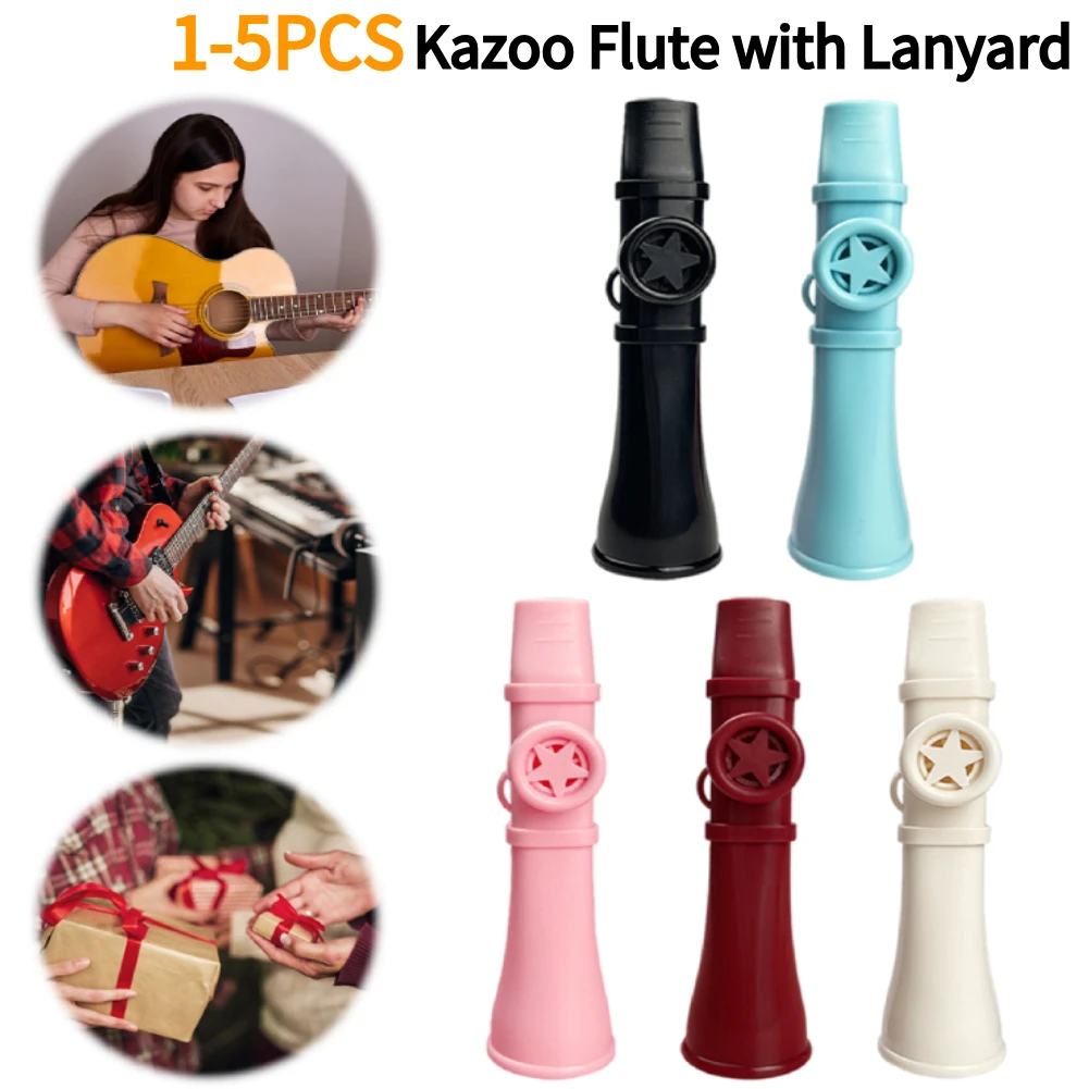 1–5 Stück kleine Kazoo mit Umhängeband, tragbare Musikflöte, verstellbar, einfaches Kazoos-Instrument für Erwachsene, Anfänger, Musikliebhaber Image