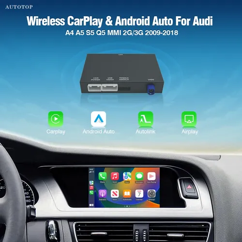 AUTOTOP Kit de rénovation sans fil CarPlay Android Auto MirrorLink pour Audi A4 A5 S4 S5 RS5 Q5 2009-2017 avec Radio multimédia MMI 3G
