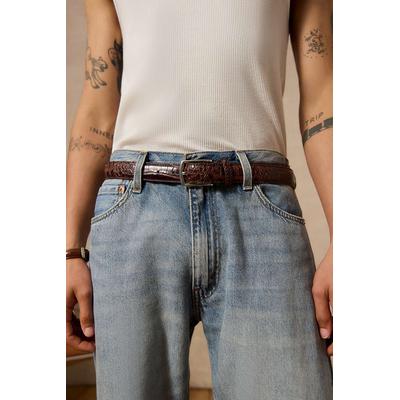 Loom Brown Croc Faux Leather Belt - Brown S/M at Urban Outfitters
