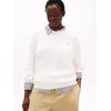 Strickpullover TOMMY HILFIGER CURVE "CRV CO CABLE FINE GG C-NK LS SWT", Damen, Gr. 54, ivory silk, Strick, Obermaterial: 100% Baumwolle, unifarben, casual, figurbetont, Rundhals, Langarm Rippstrickbündchen, Pullover, in großen Größen, mit Zopfmuster