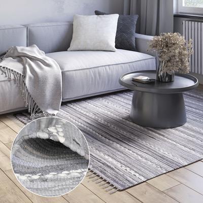 Teppich "Sharon", grau (grau, weiß), B:160cm H:10mm L:230cm, Baumwolle, Polyester, MYFLAIR MÖBEL & ACCESSOIRES, Teppiche, Fransenteppich, Flachgewebe, Fleckerl, 90% Baumwolle, handgewebt, mit Fransen Image