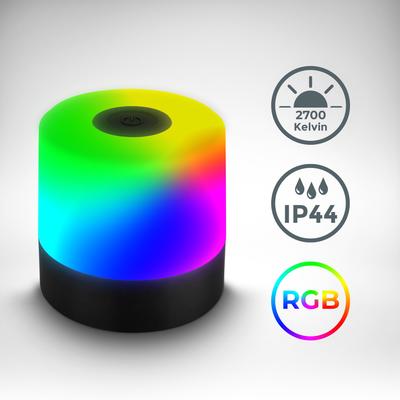 B.K.LICHT Außen-Tischleuchte "BKL1590 Kabellose RGB Tischlampe, 4-Stufen Dimmer, mit USB", schwarz, Ø 7,00cm H: 7,00cm, Lampen, 2.700 K, 200 Lm, 2,5W, IP44, nicht dimmbar, 7x7cm, Schwarz Image
