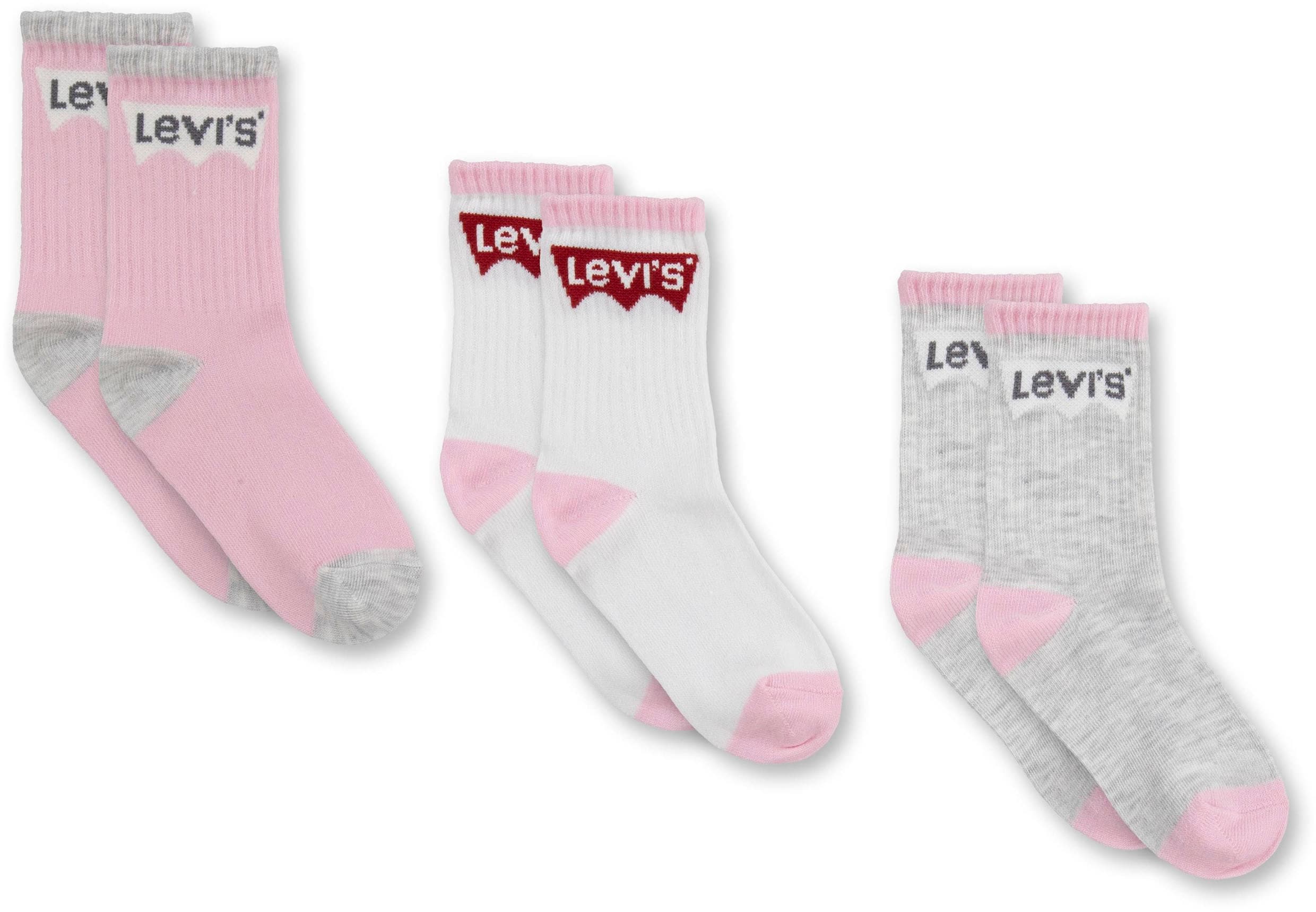 Socken LEVI'S KIDS "BATWING REGULAR CUT 3PK", Baby, Gr. 8/9 (35,5/37), grau (rosa, weiß, grau), Polyester, Socken, for BOYS Image