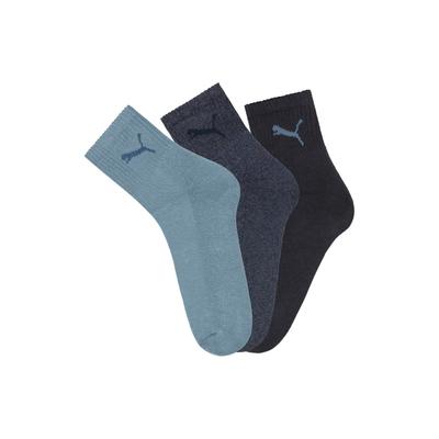 Sportsocken PUMA "short crew", Damen, Gr. 43-46, blau (1x navy, 1x hellblau, 1x nightblau, melange), Baumwollmischung, Polyester, Polyamid, Elasthan, unifarben mit Farbeinsatz, bedruckt, elastisch, Socken, gepolsterte Frottee-Sohle, atmungsaktiv Image