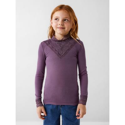 Langarmshirt NAME IT "NKFNURI LS XSL TOP NOOS", Mädchen, Gr. 134 (140), lila (arctic dusk), Jersey, Obermaterial: 95% Modal, 5% Elasthan, unifarben, casual, slim fit, Rundhals, Langarm, Shirts Image