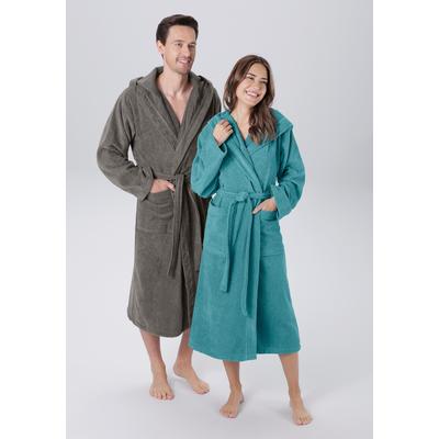 Unisex-Bademantel MY HOME "Regona, ideal für Sauna & Spa, Hotelbademantel, Morgenmantel" Gr. XL, grau (anthrazit), XL, Veloursfrottier, Hausmäntel, für Damen & Herren, mit Taschen, flauschig und weich, Velours Image