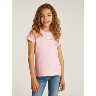 T-Shirt CALVIN KLEIN JEANS "MICRO MONOGRAM TOP", Mädchen, Gr. 16 (176), pink (chalk pink), Single Jersey, Obermaterial: 100% Baumwolle, casual, regular fit, Rundhals, Kurzarm, Shirts, für Kinder bis 16 Jahre Image