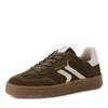 Plateausneaker TAMARIS, Damen, Gr. 36, grün (oliv, weiß), Veloursleder, Glattleder, kontrastfarbene Details, Fischgratmuster, sportlich, Schuhe, Freizeitschuh, Halbschuh, Schnürschuh mit gepolstertem Schaftrand