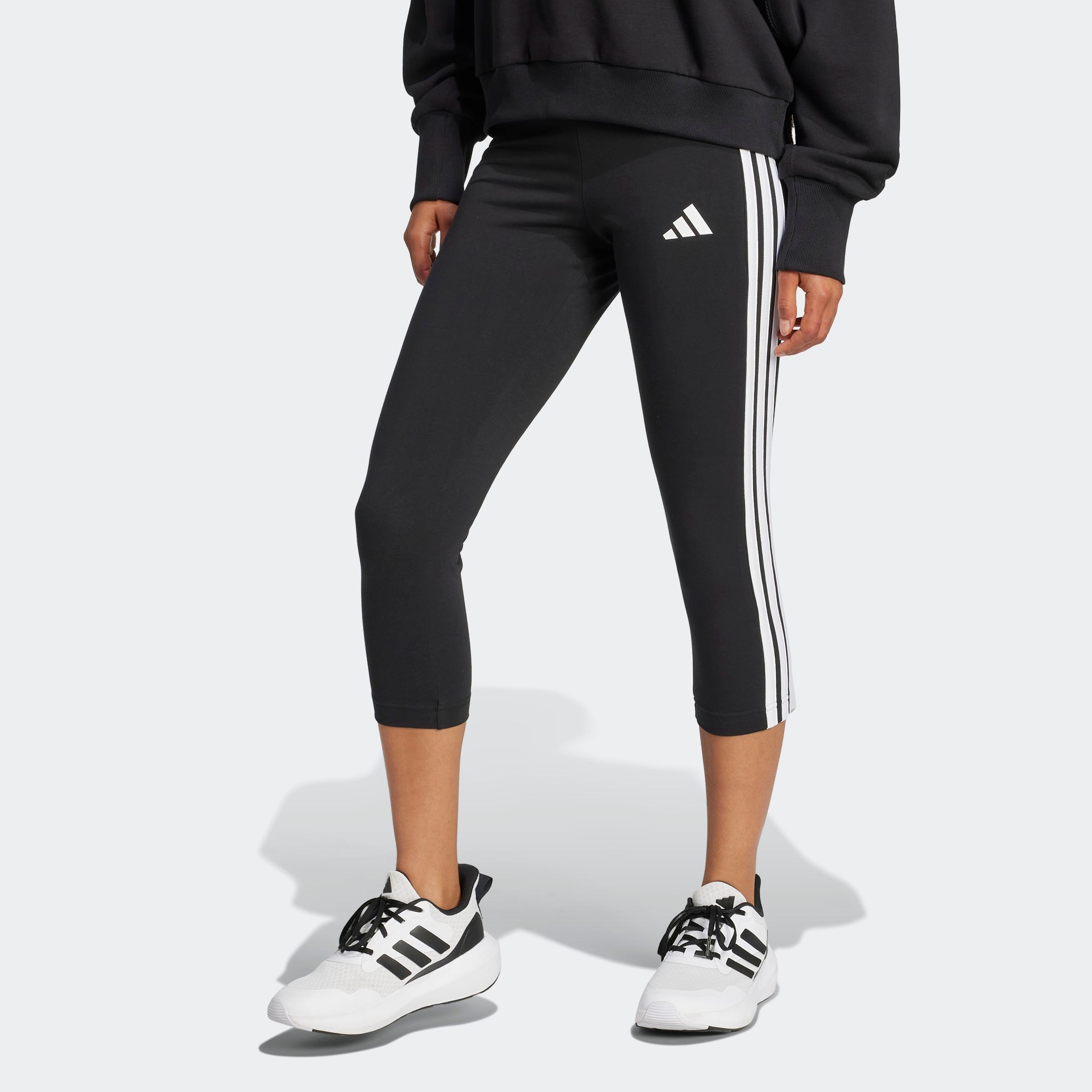Leggings ADIDAS SPORTSWEAR "W 3S 34 LEG", Damen, Gr. S, N-Gr, schwarz, Obermaterial: 93% Baumwolle, 7% Elasthan, 7/8-Länge, Hosen