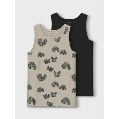Unterhemd NAME IT "NKMTANK TOP 2P PEYOTE MONSTER TRUCK NOOS", Kinder, Gr. 110, N-Gr, beige (peyote), Jersey, Obermaterial: 95% Baumwolle, 5% Elasthan, bedruckt, casual, normal, Rundhals, ärmellos, Unterhemden Image