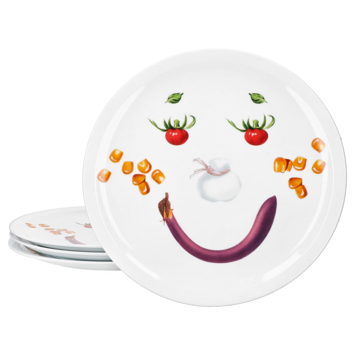 4er Set Smiley Pizzateller Ø30,5cm Servier-Platte Gemüse-Gesicht Porzellan Image