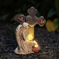 1 pièce extérieure solaire étanche rétro prière ange statue lumière croix commémorative cimetière jardin ornement résine décorative lumière paysage lumière