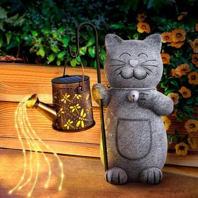 Geschenke für Frauen und Mütter, dekorative Katzen-Gartenstatue mit Solarlaterne, Image