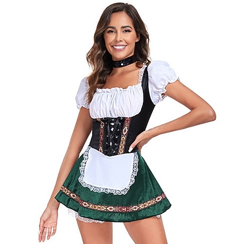 Oktoberfest Robe Dirndl Mini longueur Mini Femme de ménage Sexy Bavarois Alpin Prairies Femmes Soirée Fête de la Bière Tissu de style traditionnel (30 cm)