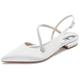 KUHAOFEU Women's Slingback Flat Shoes Closed Toe Formal Dress Shoes for Bridal Rhinestone Decor Wedding Business Evening Flats,White,6 UK