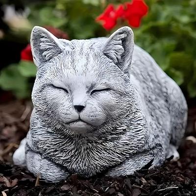 TEMU 1pc Adorable Sleeping Cat Figurine - Realistic Resin Garden Decor, Planters & Car Dash, Ideal For Indoor/outdoor Use, Adds A Touch Of Whimsy To Any Room, Cat Decor Image