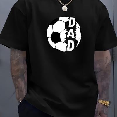 "TEMU Men's Pink Soccer Dad Graphic T-shirt - Soft, Breathable Crew Neck Tee For Summer Casual Wear, Gift, Lightweight Polyester Fabric With "dad" Print And Soccer Ball Design, Soccer Tshirt" Image
