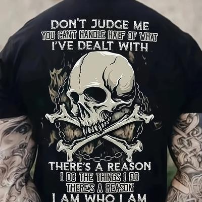 TEMU Men's Skull T-shirt, Casual Short Sleeve Crew Neck Tee, Men's Clothing For Summer Outdoor Image