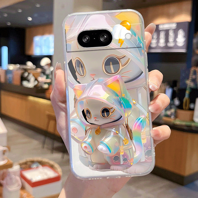 TEMU Raincoat Cat Clear Phone Case For Pixel 9 9pro Xl 8 8a 8pro 7 7a 7pro 6 6a Transparent Shock-proof Fall-proof Protection Cover Shell Image