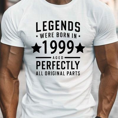 "TEMU Men's 1999 Legend Graphic Tee - Royal Blue Crew Neck Short Sleeve T-shirt, Lightweight Summer Casual Top With " Born In 1999" Print & , Casual Streetwear | Tee | Machine Washable Top" Image