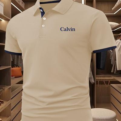 TEMU Men's Casual V-neck T-shirt - Breathable Short Sleeve Summer Shirt With Contrast Trim, Regular Fit Golf & Shirt In Black, Navy, Light Grey, Burgundy, Beige Image