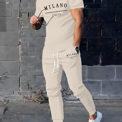 TEMU Men's Casual Sportswear 3d Long Pants And Short-sleeved T-shirt Set Image
