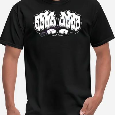 "TEMU Skins 61070 Men's Graphic Short Sleeve T-shirt - "" Print With Design, Black Casual Streetwear, Regular Fit, Machine Washable, , Crew Neck Shirt, Durable Fabric Shirt, Smooth Texture Tee" Image