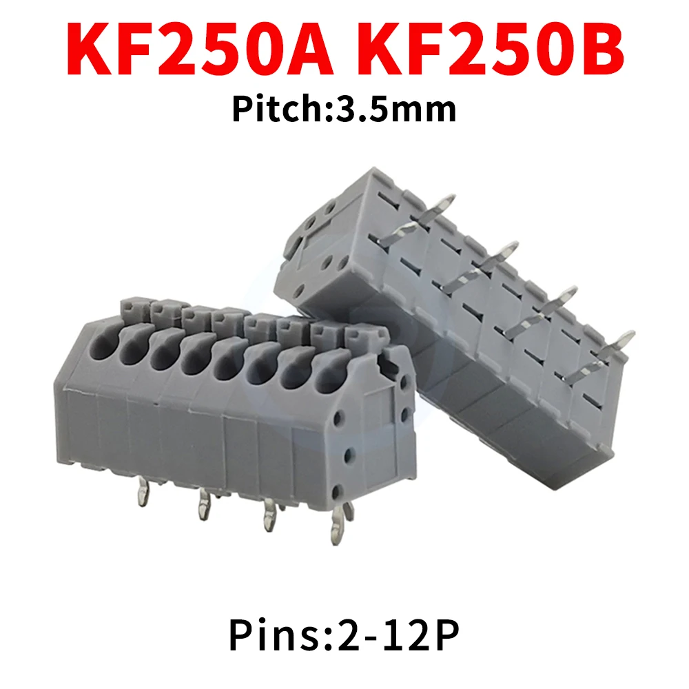 (10 Stück) KF250 3.5mm -1 -2 KF250A KF250B 3.5 federbelasteter Leiterplattenklemmenblock schraubenloser Presstyp seitlicher kleiner Raster, spleißbar, 2–12 P