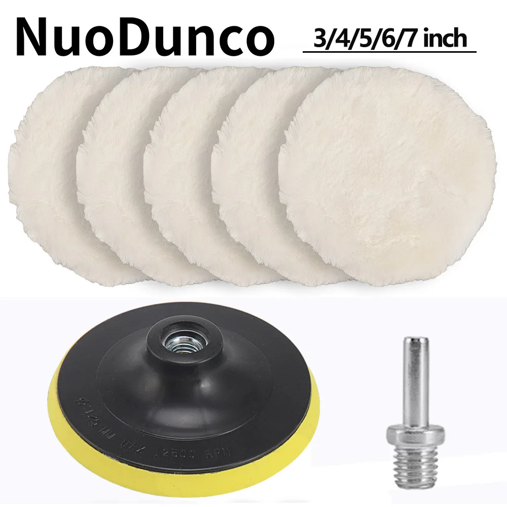 Wolle Polierscheibe 3/4/5/6/7 Zoll M14 Beflockung Schleifscheibe Wolle Haken und Schleife Stützteller Polierpad für elektrische Bohrmaschine Polierer Image