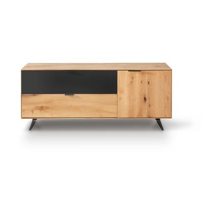 Massivholz »Lugano« Lowboard III mit Holzfüßen glatte Front / obere Schublade in Weißglas Image
