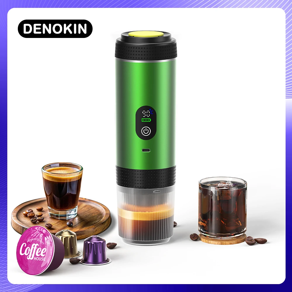 DENOKIN 3-in-1-Kapselkaffeemaschine mit Digitalanzeige, tragbare Espressomaschine für Auto und Zuhause, Camping, Kaffeemaschine Image