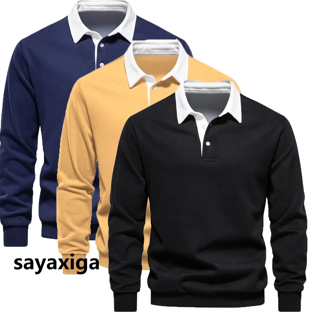 Long sleeves polo shirt for men turn down collar cotton t shirt casual blouse tops Fashion Luxury Golf Shirt Two tones men shirt