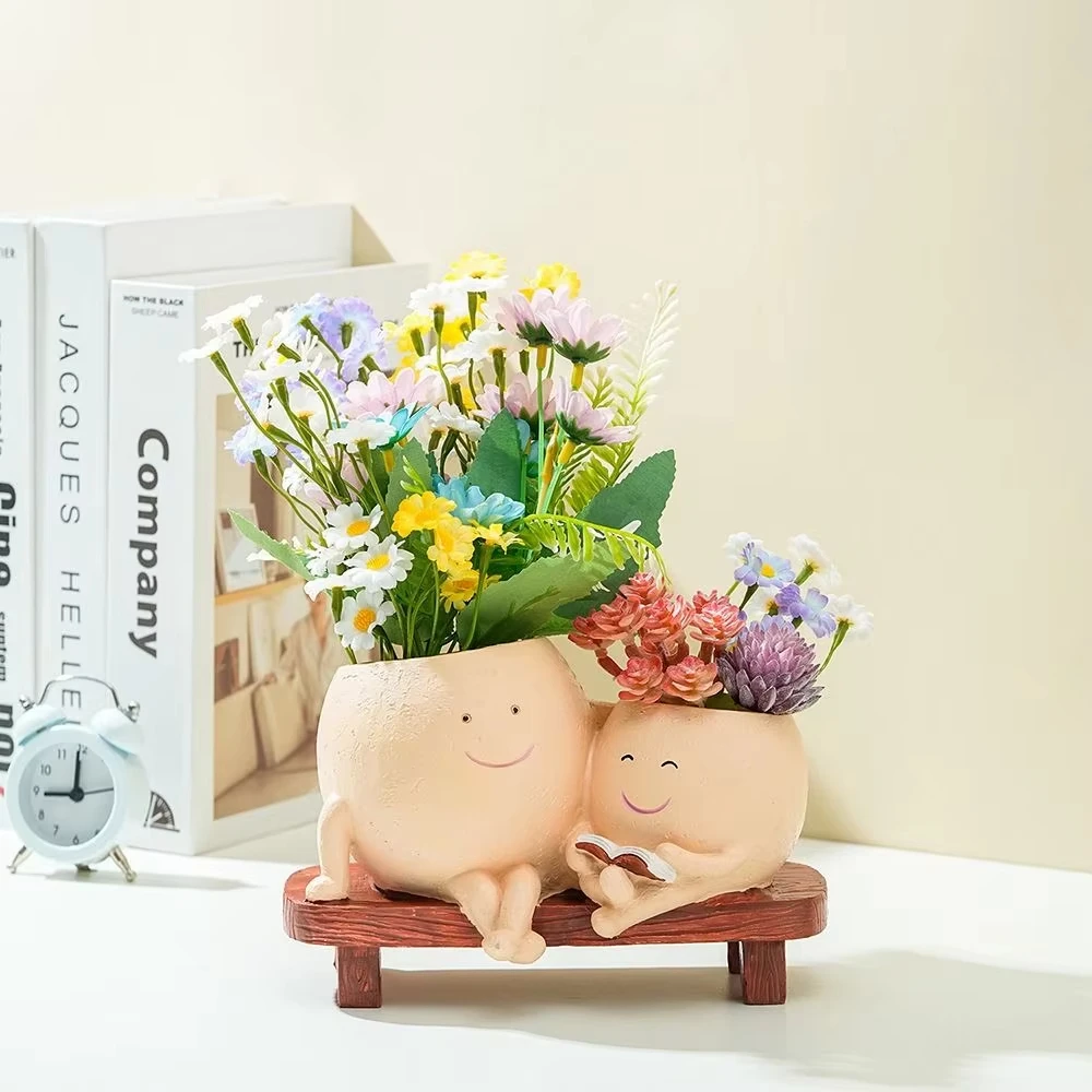 Lächeln Gesicht Blumentopf Mini Simulation Schaukelstuhl Blumentopf Sukkulenten Blumentöpfe Indoor Outdoor Häuser Garten Ornamente Image