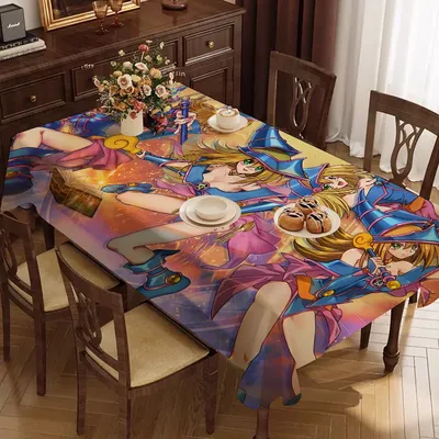 Yu Gi Oh Dark Magician Girl Themed Polyester-Tischdecken, niedliche Designs, Zuhause, Küchen, Esszimmer, Terrassen, Tischdecke, Dekoration Image