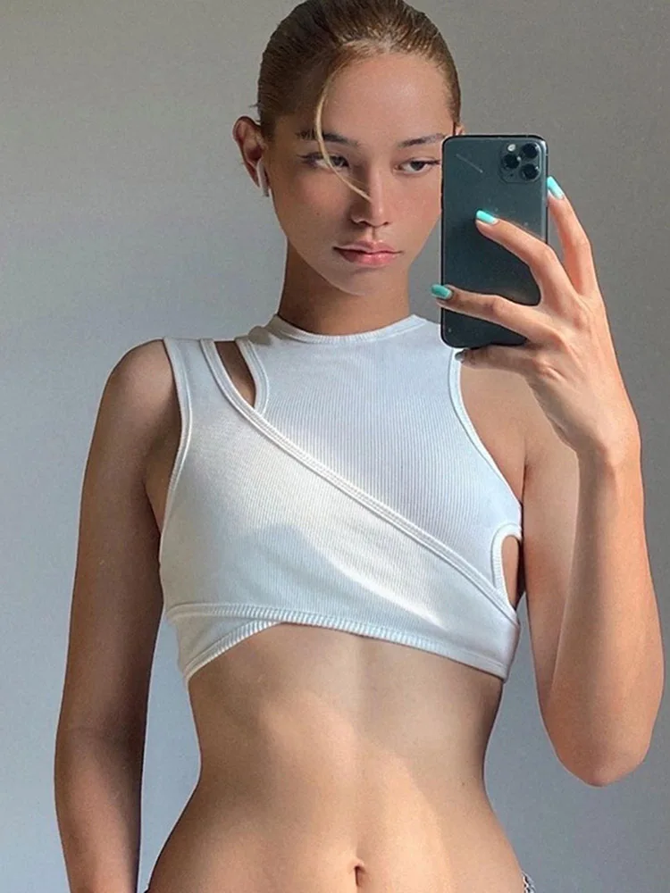 Sexy Streetwear Asymmetrisches Tank Top Zweiteilige Weste Sommerkleidung für Frauen Lässige gerippte Crop Tops Image