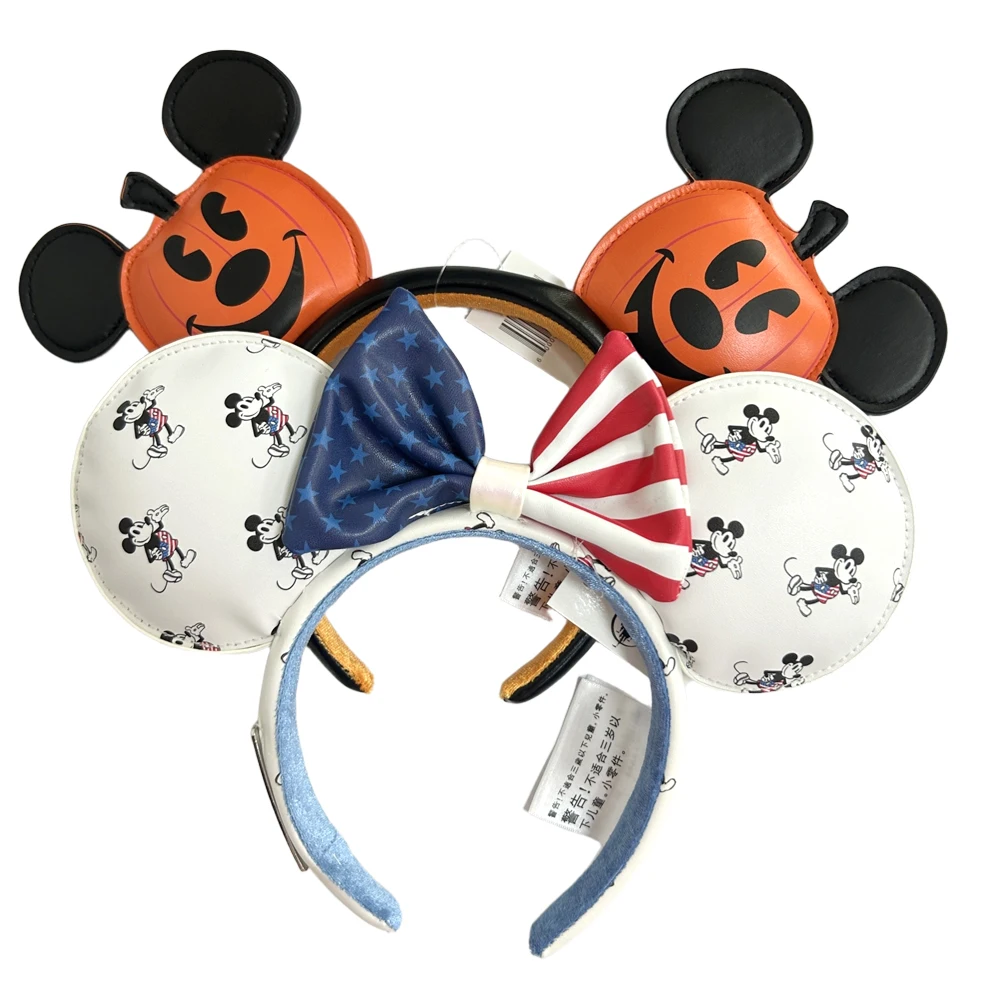 Neue Disney PU Kürbis Mickey Maus Ohr Stirnband KOSTÜM Hallowmas Stirnband Cosplay Plüsch Geschenk USA Flagge Mädchen Party Hairb Image