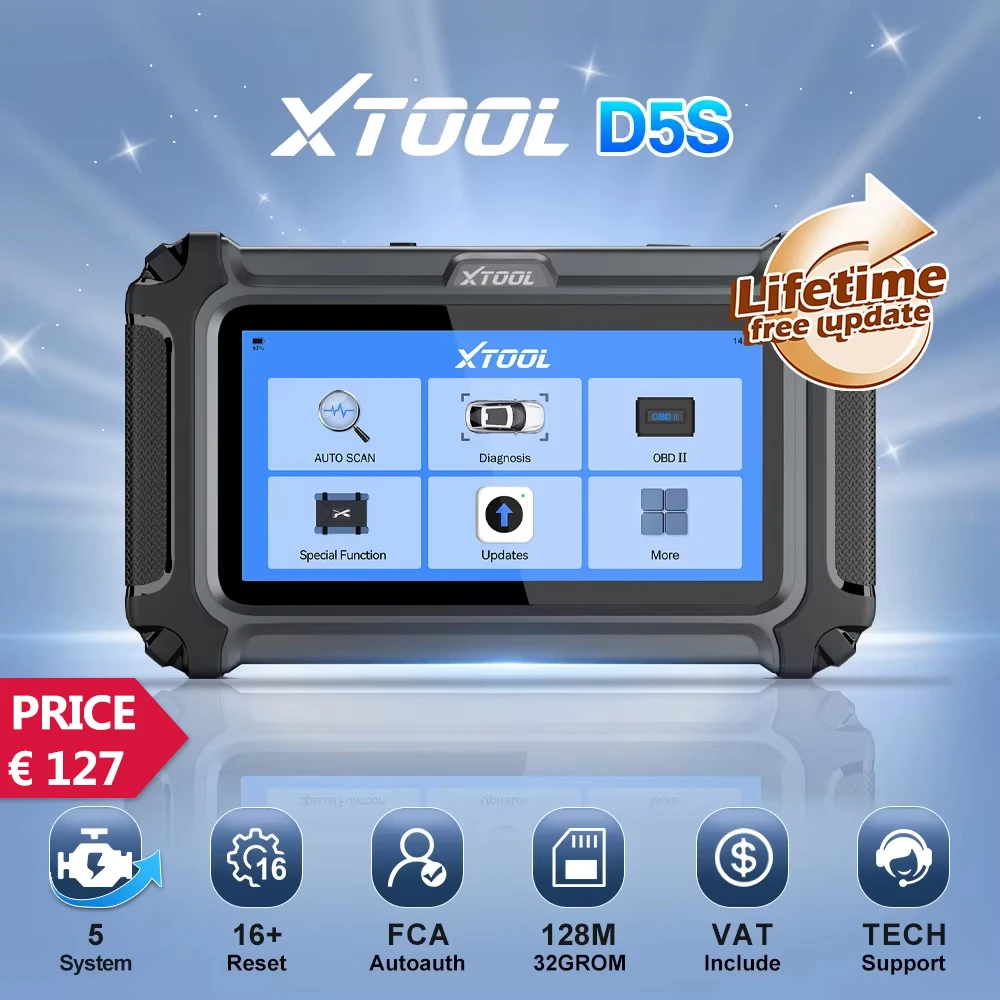 XTOOL D5S Kfz-Diagnosegeräte, ABS SRS PCM EPB TCM 5-System-Scanner mit 16+ Reset-Funktionen, FCA CAN FD Auto VIN Scan, vollständiger OBD2 D5 S Mini Touchscreen Codeleser, lebenslange kostenlose Image